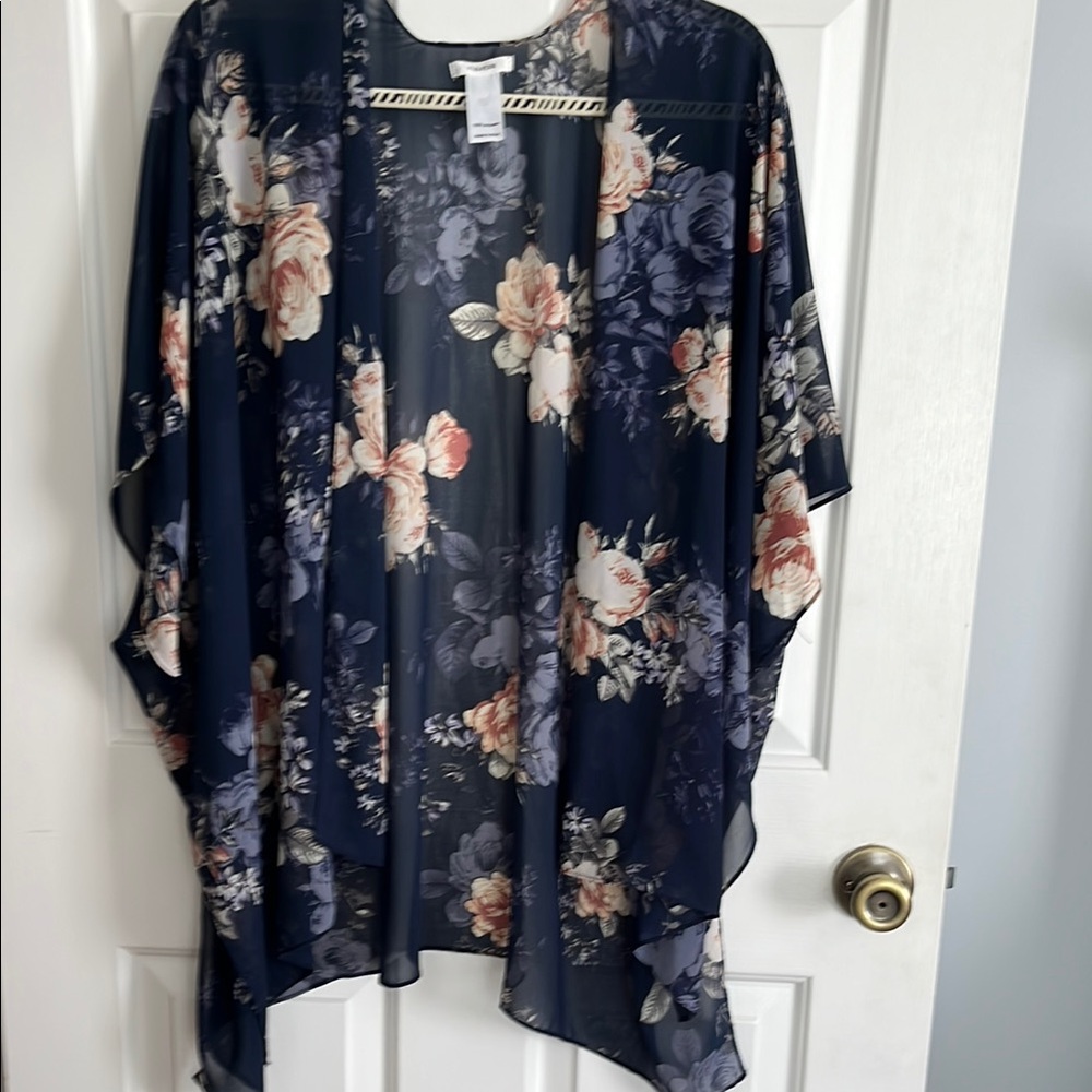 Maurices Floral Kimono Jacket - Navy and Peach